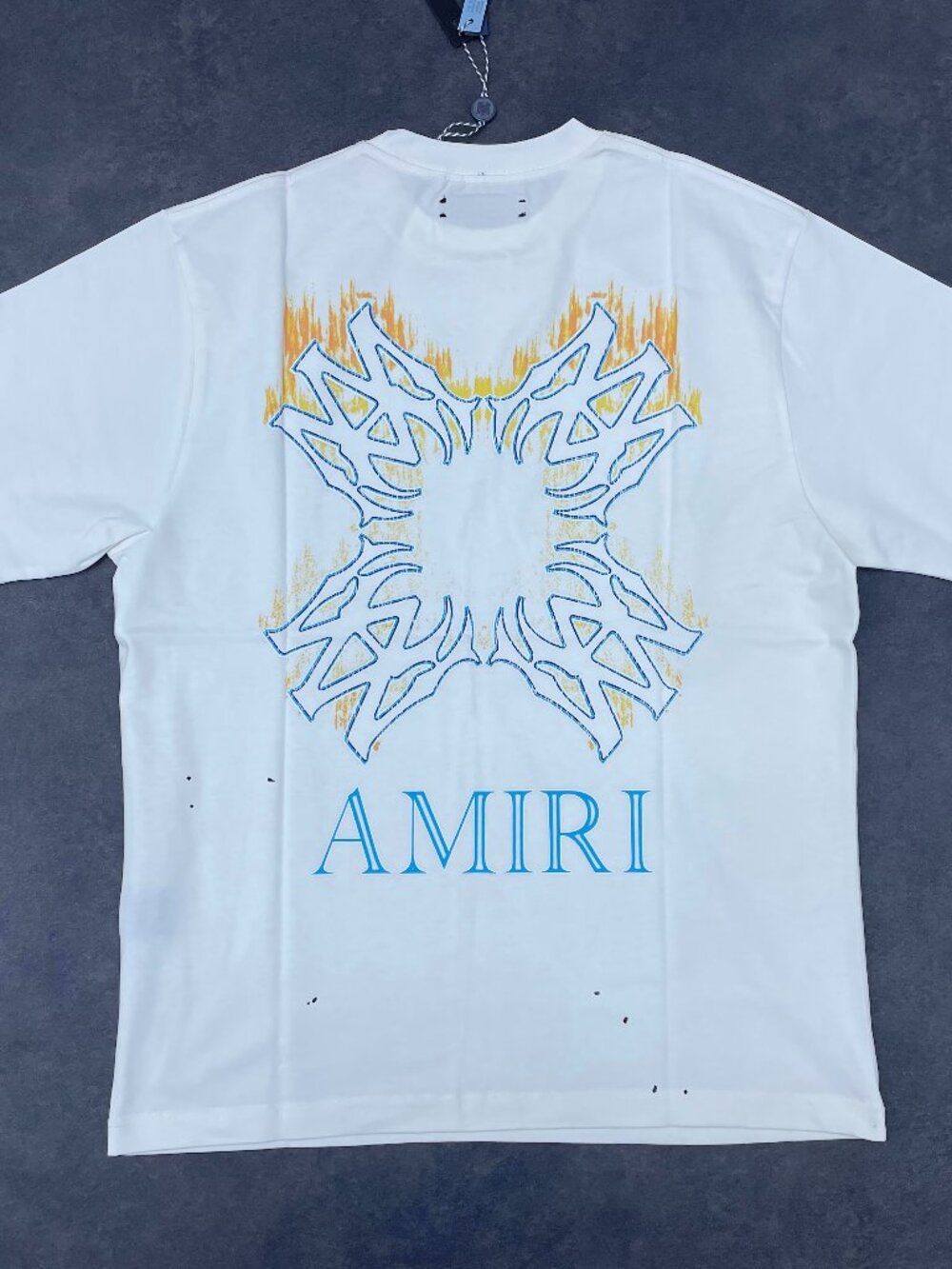 AMIRI Men’s White Graphic Logo Paint Splatter T-Shirt- Size Small